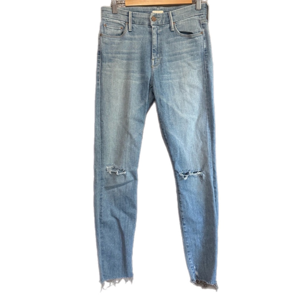 Mother The Looker Ankle Fray Jeans Women 27 Blue Distressed Skinny Excellent